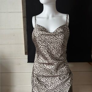 Princess Polly Beige and Black Leopard Satin Slip Dress